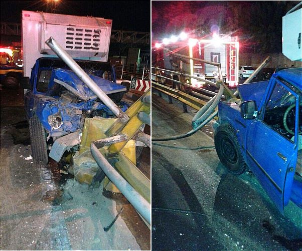 برخورد شدید وانت نیسان با گاردریل بزرگراه برخورد شدید وانت نیسان با گاردریل بزرگراه