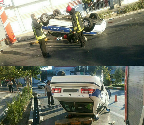 عکس/ واژگونی خودرو پلیس در مشهد