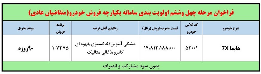 طرح فروش فوق العاده هایما 7X (دی 1402)