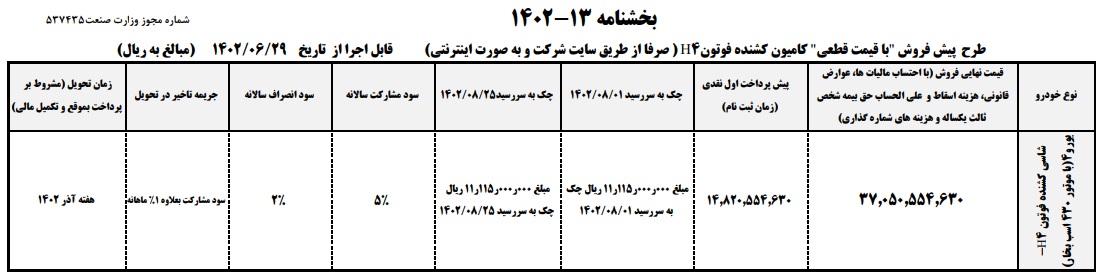 پیش فروش فوتون 430 ایران خودرو دیزل