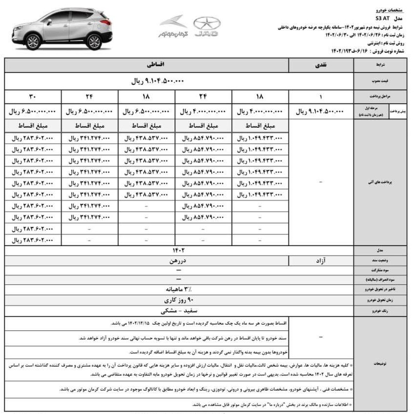 فروش اقساطی محصولات کرمان موتور