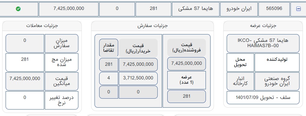 هایما S7 با چه قیمتی در بورس کالا معامله شد؟