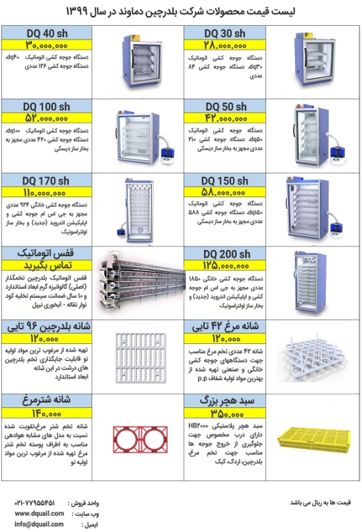 لیست قیمت دستگاه جوجه کشی