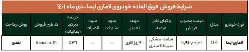 طرح فروش فوق العاده خودرو لاماری (دی 1401)