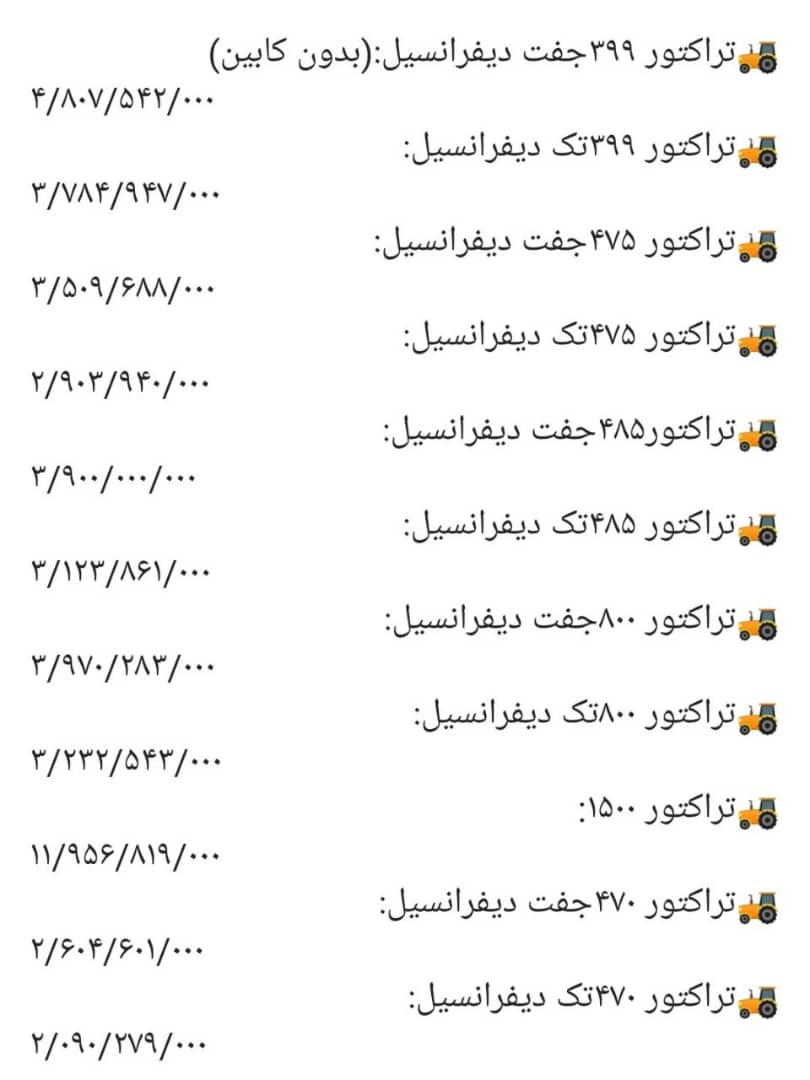 قیمت‌ جدید محصولات کارخانه تراکتورسازی