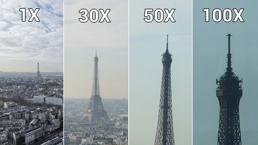 چهار تصویر از برج ایفل با بزرگنمایی‌های متفاوت - زوم دیجیتال