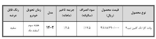 فروش فوری وانت کارا تک کابین ویژه دهه فجر 1402