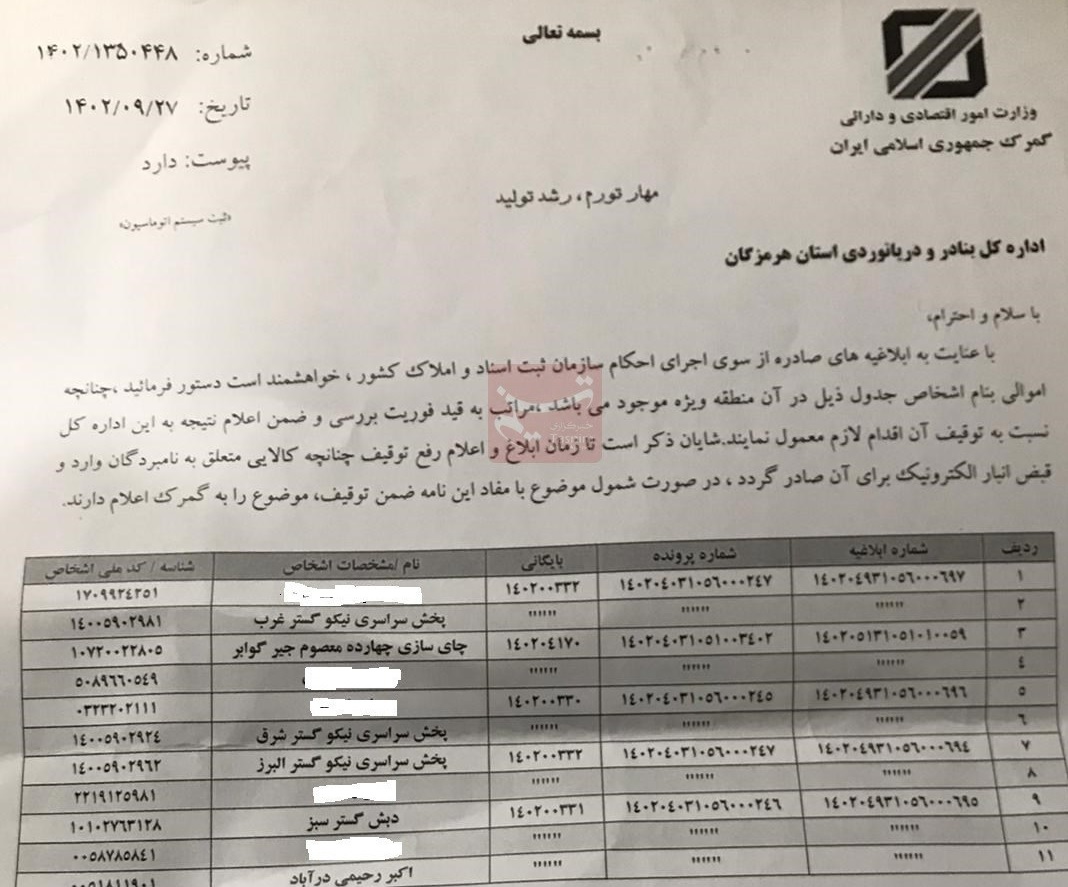 دستور توقیف اموال مرتبطین چای دبش