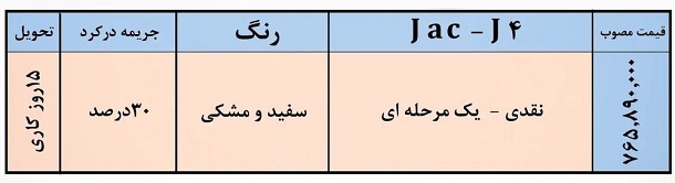 فروش جک J4 با موعد تحویل فوری