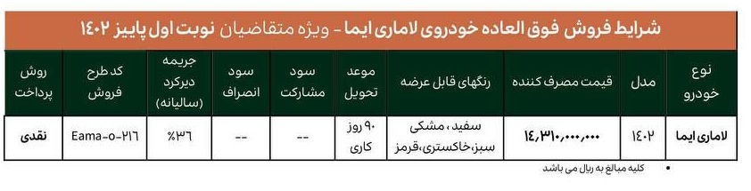 فروش فوری خودرو لاماری با قیمت جدید (شهریور 1402)