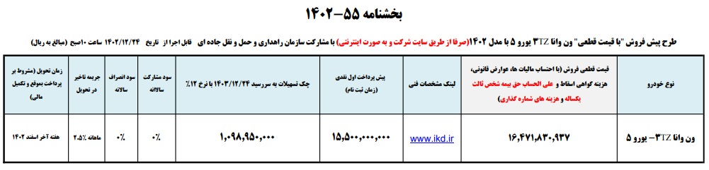 فروش ون وانا با قیمت قطعی و تحویل فوری