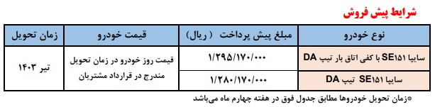 پیش فروش وانت سایپا 151